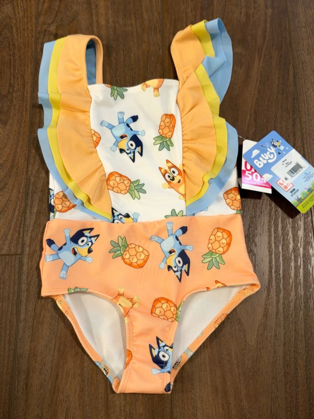 Bluey Toddler Girls Pineapple Ruffle One Piece Swimsuit 4T